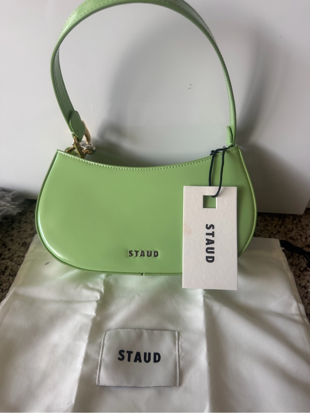 STAUD Pistachio Mini Crescent Shoulder Bag